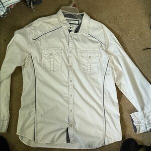 BKE Men's White Button-Down Shirt with Black Trim